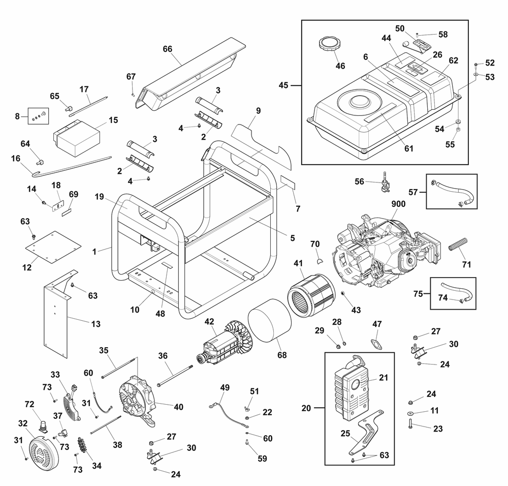 Main Unit Diagram and Parts List for 030740-02  Briggs and Stratton Generator